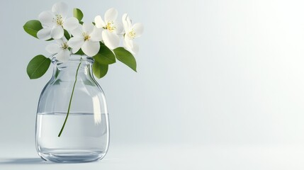 A modern glass vase with a few flowers arranged in it, placed on a plain white surface with no logos.