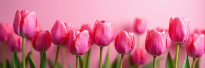 Fototapeta premium Pink backdrop, vibrant pink tulips in full bloom , delicate, texture