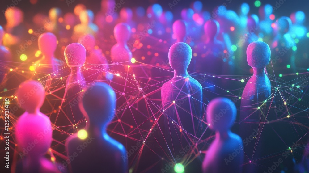 Aufkleber colorful interconnected 3d avatars representing a digital social media network and online connection