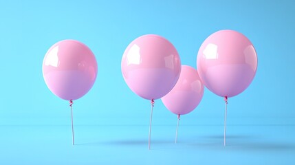 3D render of pastel pink balloons set against a blue background. 