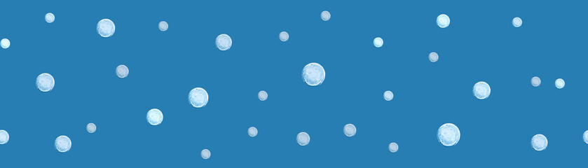 Blue water bubbles watercolor seamless border on blue background. High quality hand-drawn monochromatic illustration for notebooks, posters, wallpaper, textile, beach towel, wrapping paper and room