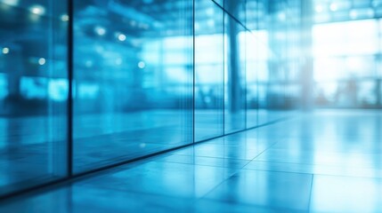 Abstract blue glass wall interior. Ideal for corporate, modern, or clean designs.