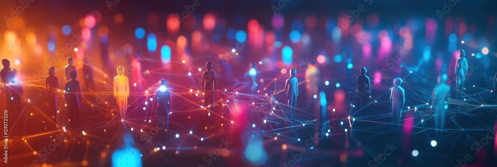 Aufkleber Vibrant social media network visualized through 3D avatars interconnected by dynamic energy lines. Generative AI