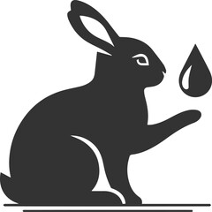 Rabbit touching a raindrop with its paw animal silhouette vector