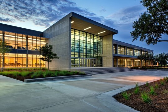 Striking contemporary school exterior with smooth concrete panels showcasing modern design and style Ideal for projects
