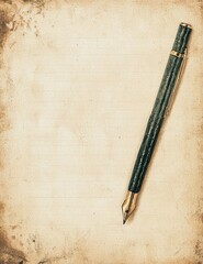 Elegant Vintage Writing Paper with Fountain Pen on Old Texture Background