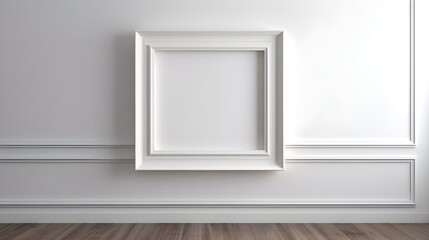 Elegant White Frame on Panelled Wall Mockup Interior Design Empty Picture Frame