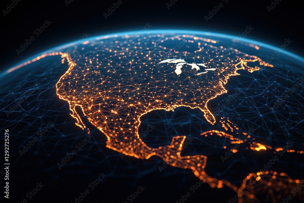 Poster transforming global trade blockchain-powered logistics network worldwide abstract visualization digi