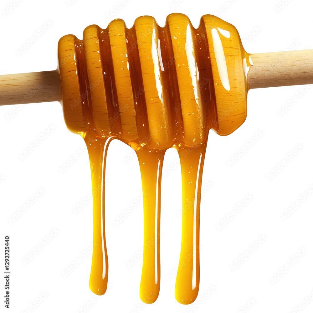 Aufkleber a beautiful honey dripping from a wooden stick captured in natural light emphasizing its golden colo