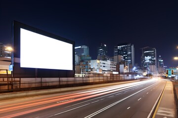Blank Billboard Mockup at Night City Highway Urban Landscape Advertising Space