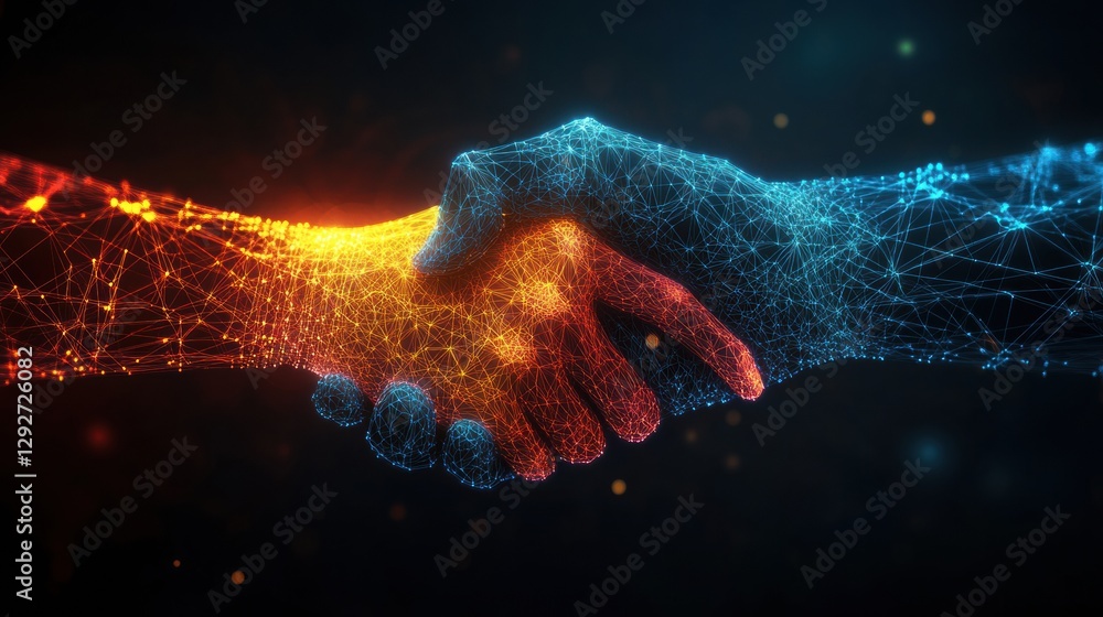 Aufkleber Abstract visualization of business trust and agreement represented by interconnected hands in vibrant colors. Generative AI