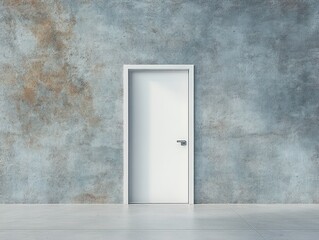 Minimalist Closed White Door Against Textured Concrete Wall
