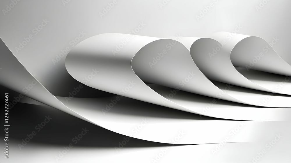Poster abstract image of flowing white paper sheets creating a wave-like pattern, perfect for design backgr