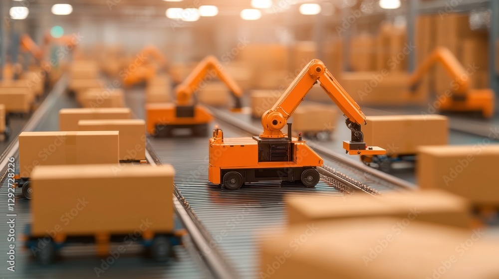 Poster automated robots assemble shipments logistics facility robotics in action warehouse environment aeri