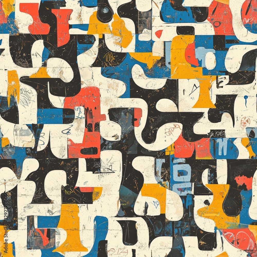 Poster intricate pattern featuring a variety of unique shapes and designs in a vibrant color palette