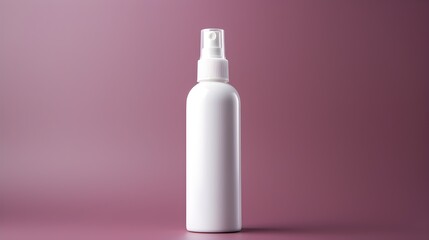 White Plastic Spray Bottle Mockup on Dusty Rose Background Cosmetic Packaging Design