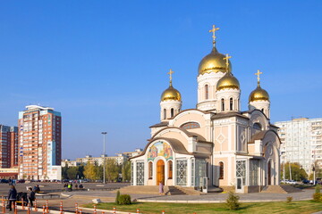 Russia, Samara. 13 10 2014. Church of Cyril and Methodius at the intersection of Kirovsky Prospekt and Moskovskoe Shosse.