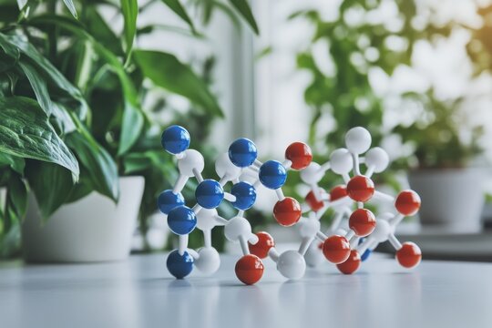 Close-Up View of Colorful Molecular Models on a Bright Table