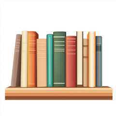 Wooden bookshelf with colorful books neatly arranged, isolated on white background, symbolizing knowledge, education, and reading
