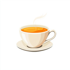 Obraz premium White ceramic cup filled with hot tea, with steam rising, symbolizing warmth, relaxation, and comfort