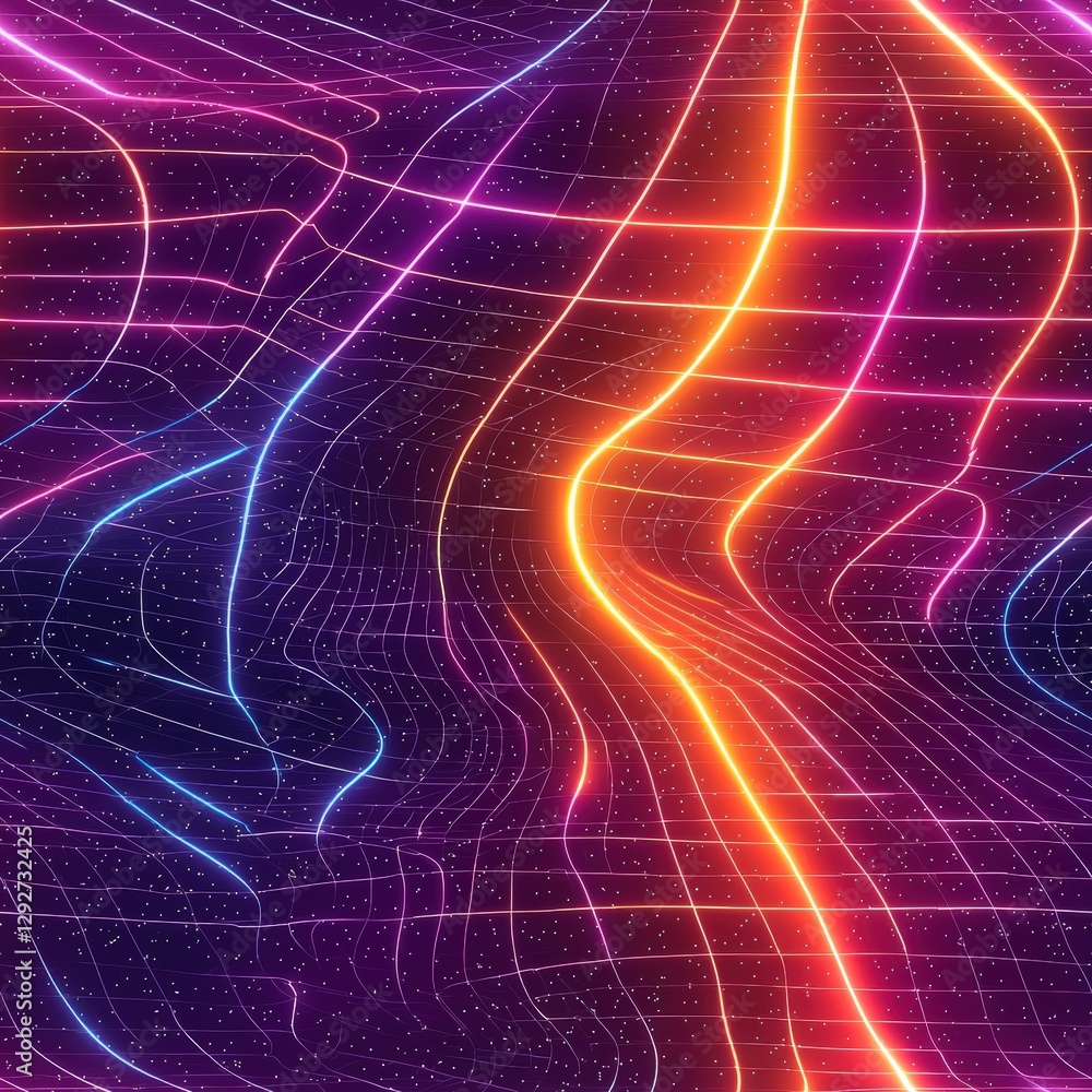 Poster colorful neon wave pattern illuminating the background with vibrant hues and dynamic flow