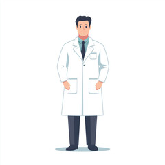 Fototapeta premium Cartoon illustration of a male doctor wearing a white lab coat and tie, standing confidently, ideal for medical content and healthcare presentations