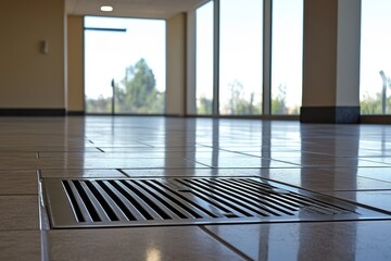 Tiled floor with HVAC vent cover taken off