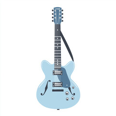 Obraz premium Light blue electric guitar with a black strap, featuring a semi-hollow body design, perfect for rock, jazz, and blues music
