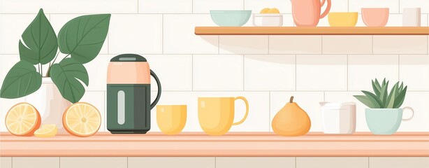 Luxury spa still life with kitchen utensils and vegetables in a stylish kitchen interior