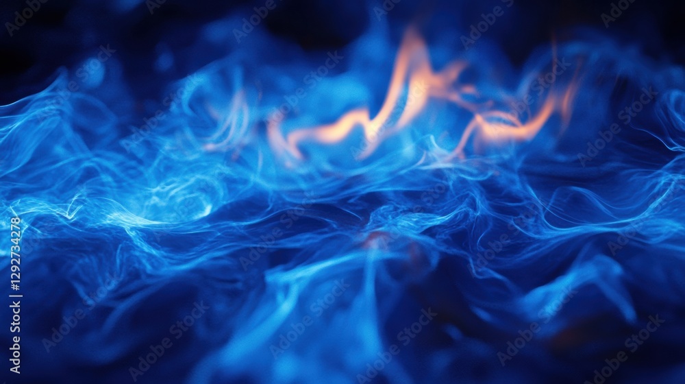 Fototapete Close up of vivid blue gas flame with swirling patterns and hints of orange in a dark setting. Generative AI