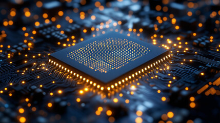 A close-up of an AMD Ryzen 7 5800X chip, showcasing its intricate design and golden accents. Ideal for tech blogs, hardware reviews, and PC enthusiast websites.