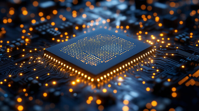 A close-up of an AMD Ryzen 7 5800X chip, showcasing its intricate design and golden accents. Ideal for tech blogs, hardware reviews, and PC enthusiast websites.