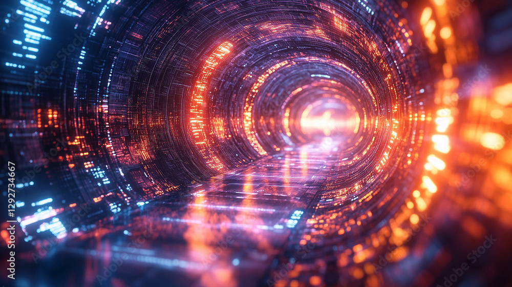 Aufkleber abstract neon tunnel with glowing pink and blue light, creating a sense of depth and motion. texture
