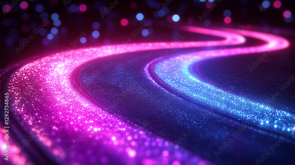 Aufkleber abstract light neon coloured tracks converge, indicating speed and data flow. bokeh effect with blur