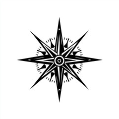 Fototapeta premium Black and white compass rose illustration, representing navigation, direction, and exploration with a bold, minimalist design