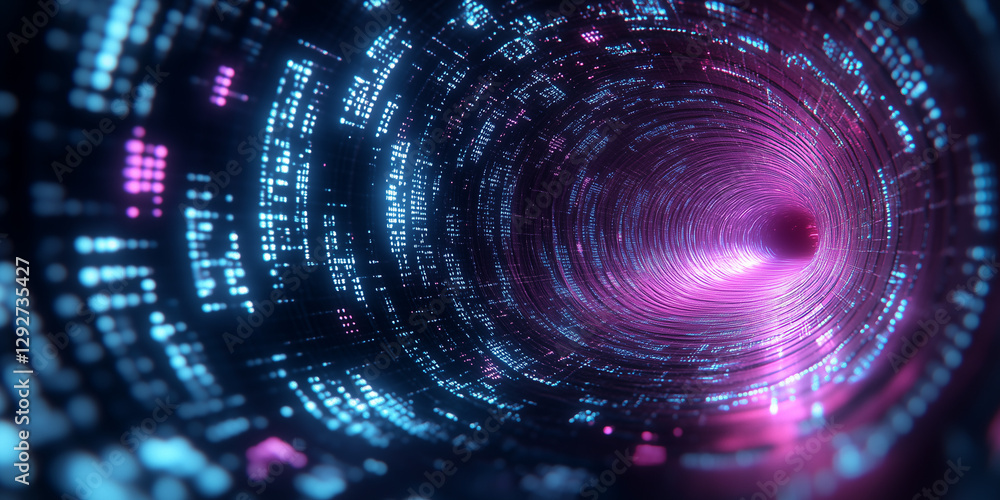 Poster abstract neon tunnel with glowing pink and blue light, creating a sense of depth and motion. texture