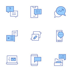 Messaging icons set. Line Duotone style, editable stroke. help, laptop, phone, complain, chat, cyberbullying, chat history