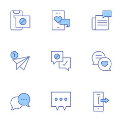 Messaging icons set. Line Duotone style, editable stroke. notification, discussion, chat, love, mail, smartphone, newspaper, conversation, speech bubble