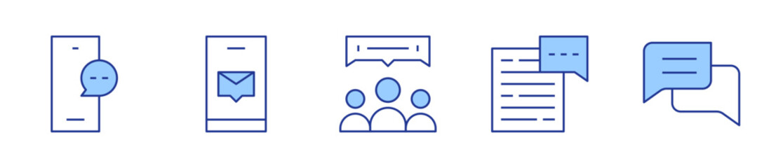 online chat, feedback, smartphone, chat, chatting. Messaging Icon vector illustration. Line Duotone style. Editable stroke