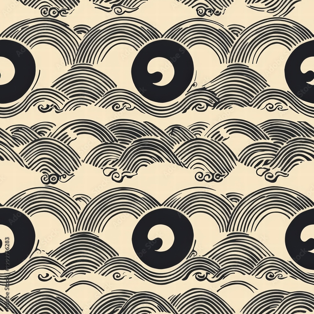 Poster striking wave pattern with black and white background creating a bold and dynamic visual contrast