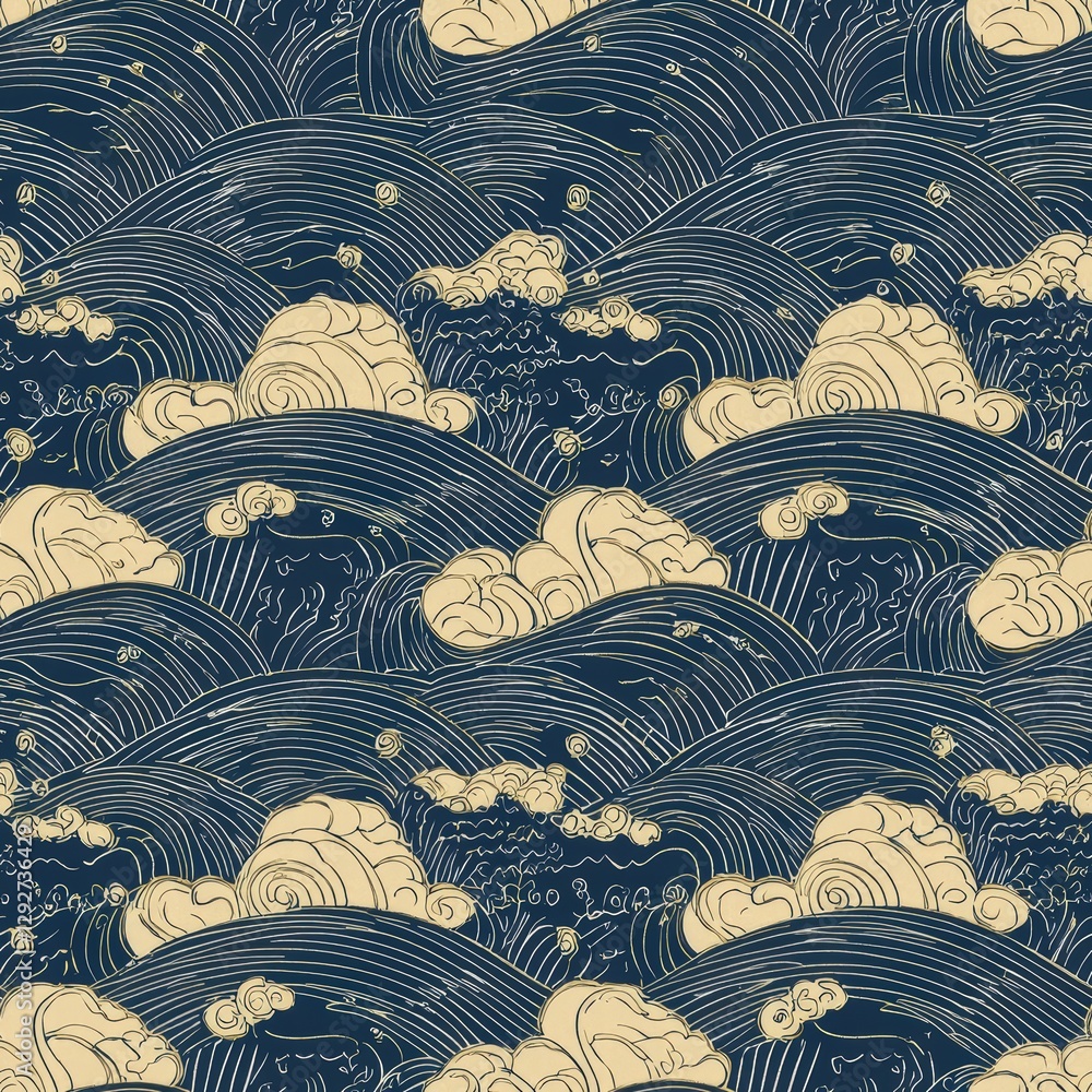 Poster dreamy pattern featuring clouds and waves blending together to create a serene and calm atmosphere
