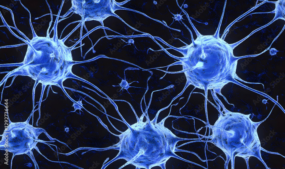 Poster microscopic view of interconnected neurons, a complex network of nerve cells. beautiful abstract bac