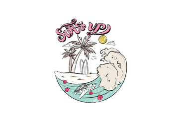 Surf's up, Summer in Hawaii California Sublimation T Shirt Design
