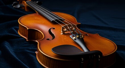 Fototapeta premium Elegant violin rests, awaiting the musician's touch on a smoky backdrop