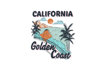 Lost golden coast, Summer in Hawaii California Sublimation T Shirt Design
