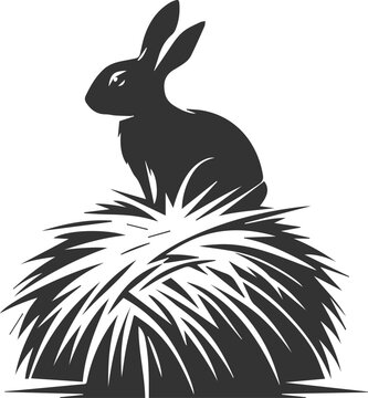 black rabbit sitting hay clip art preview