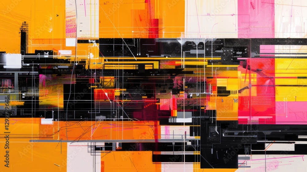 Poster This vibrant abstract painting features a dynamic interplay of bold colors and geometric shapes, creating a modern artistic expression that captivates the viewer.