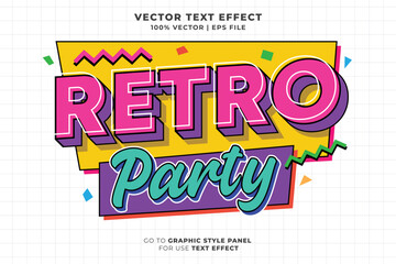 Retro Party editable text effect 3d cartoon template style premium vector. eps vector file