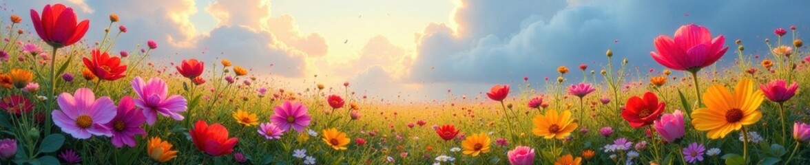 Obraz premium Wildflower explosion, vivid hues paint landscape , botany, plant, bloom