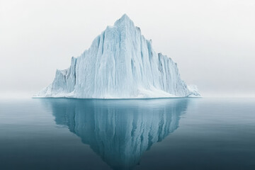 Majestic iceberg reflecting in calm Arctic waters under an overcast sky